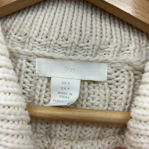 H&M Neutral Off White Collared Chunky Knit Pullover Sweater Small Preppy Neutral - Picture 6 of 7